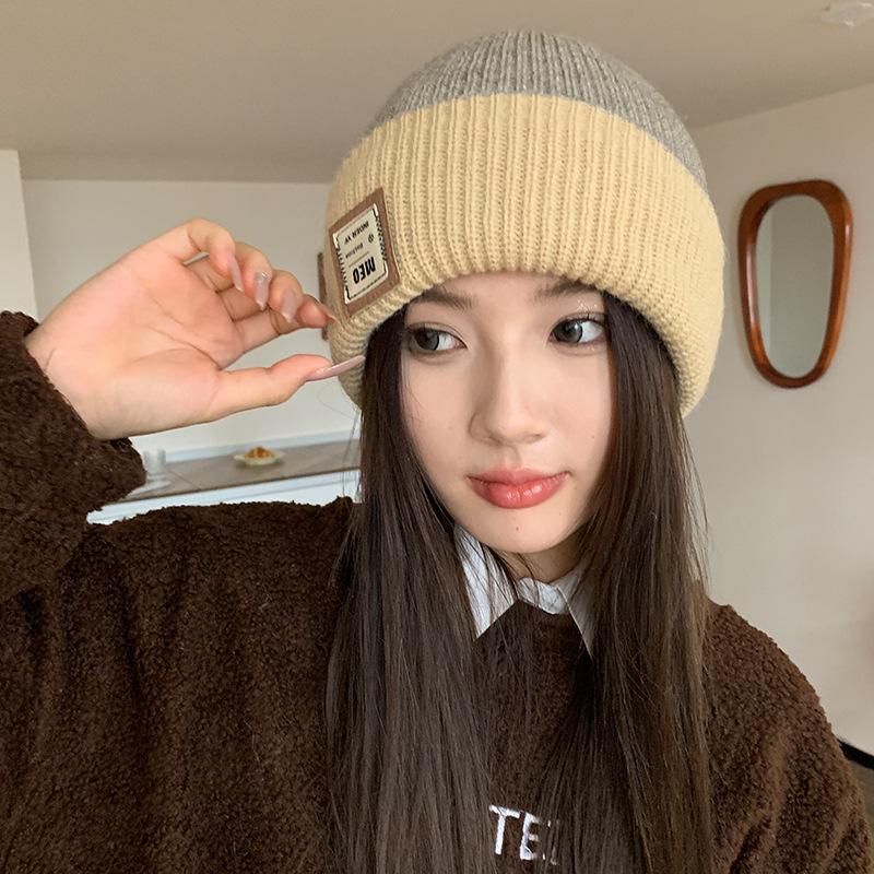 Hat Women's Autumn and Winter Woolen Hat Student Ear Protection Knitted Hat Korean Style Versatile Pullover Hat Double Sided Wearable Pile Hat