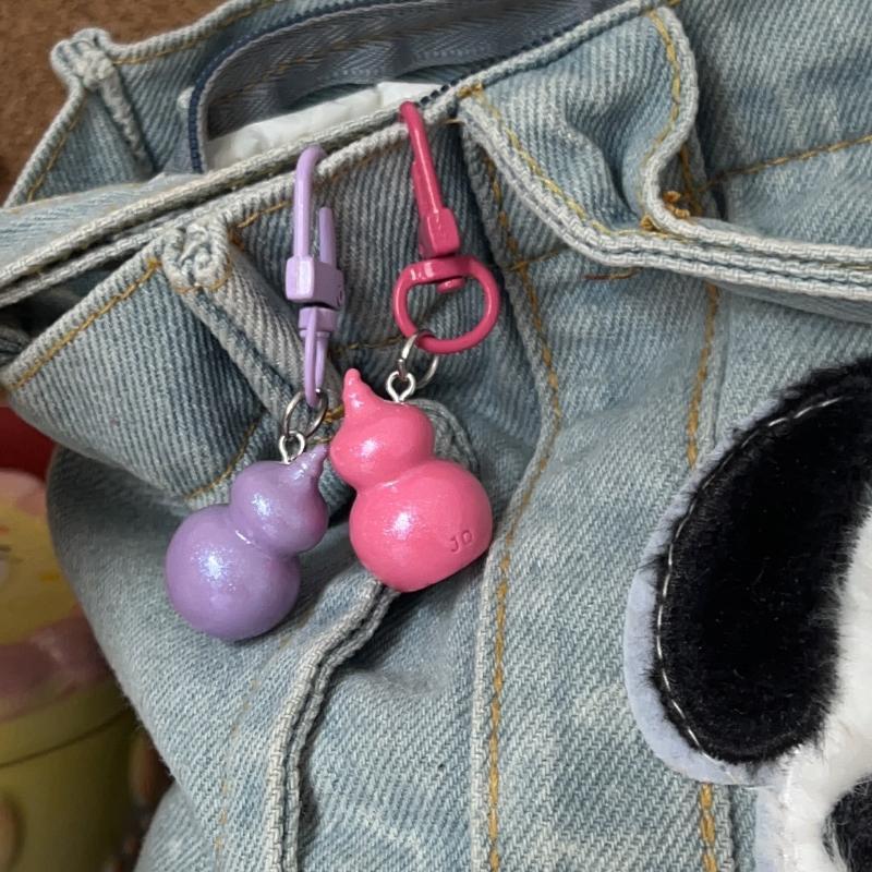 Cute Glitter Gourd Shaped Keychains Durable Clasp Vibrant Colors For Bag Decoration Daily Use Gift For Girls