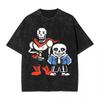Damen Herren Undertale Sans Papyrus Pixel Skelett Grafik T-Shirt Unisex Gewaschen Vintage Rundhals Kurzarm Lockerer Schnitt Weich Sommer Streetwear Oberteile
