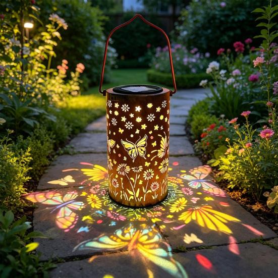 Colorful Solar Floral Lantern Outdoor Metal Hummingbird Solar Light Waterproof Butterfly