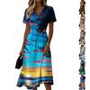 Vestido Casual de Manga Corta con Cuello en V para Mujer, Estampado Hawaiano, Verano, Longitud Media, Línea A, Ropa de Playa, Vestido de Verano para Vacaciones