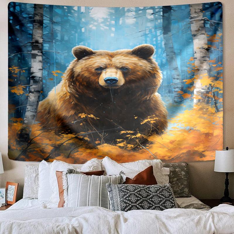 Autumnal Bear Family Scene Tapestry Room Decoration Wall Hanging for Living Room Bedroom, dormitory, Birthday and Christmas gifts