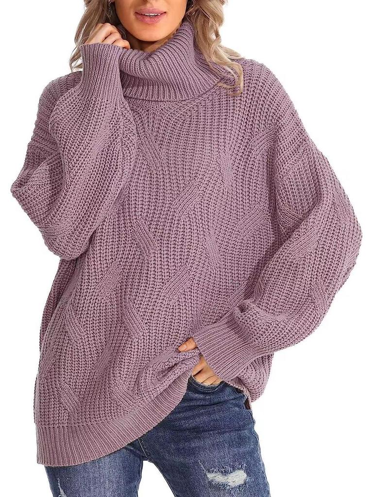 Maglione Pullover da Donna Autunno/Inverno 2024 Largo a Collo Alto Lavorato a Maglia a Cavi