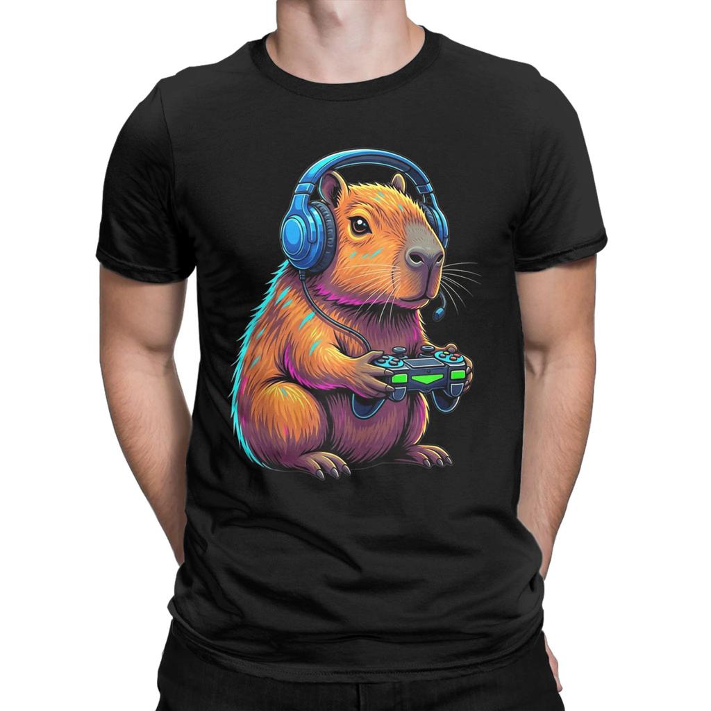 Streetwear T Shirt Summer Capybara Funny Video Games Capybara Hip Hop TShirts  Cotton Tee Shirt Men Awesome Short Sleeve Tops