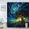 Starry Night Tree House Print Waterproof Shower Curtain for Bathroom, Dreamy Landscape Design High-End Toilet Partition Curtain