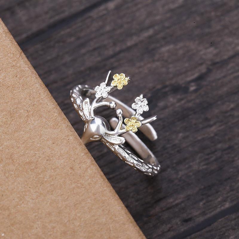 Mori-Style Creative Deer and Plum Blossom Midi Ring for Women - Christmas Gift Jewelry for Girlfriend