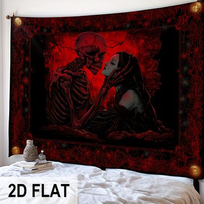 Gothic Skeleton Tapestry Wall Hanging Skull And Girl Wall Art Tapestry For Bedroom Living Room Home Decor Dark Aesthetic