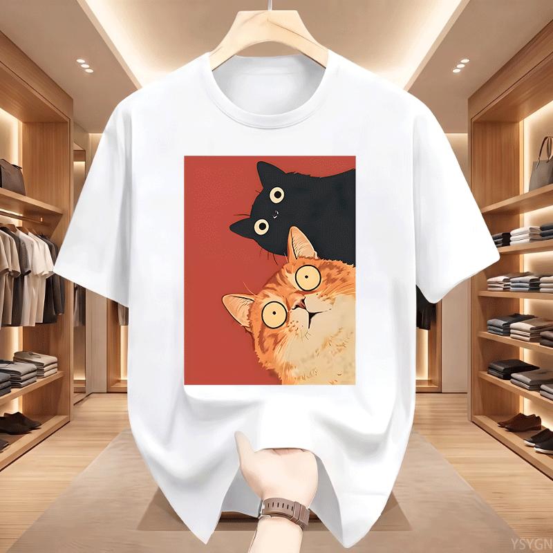 Kawaii Vintage Black Cat Print Tshirt Korean Style Casual Streetwear Cotton T Shirt For Unisex And Unisex Streetwear Basic Tees