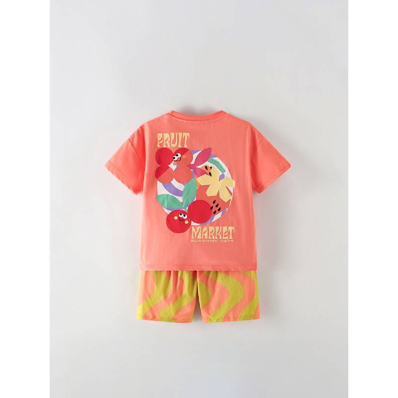 Girls Summer Cotton Cartoon Twopiece Outfit For Casual Play And Daily Wear