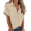 Damen Kurzarmhemden Einfarbig Casual Button Down Bluse Tops Mit Brusttasche