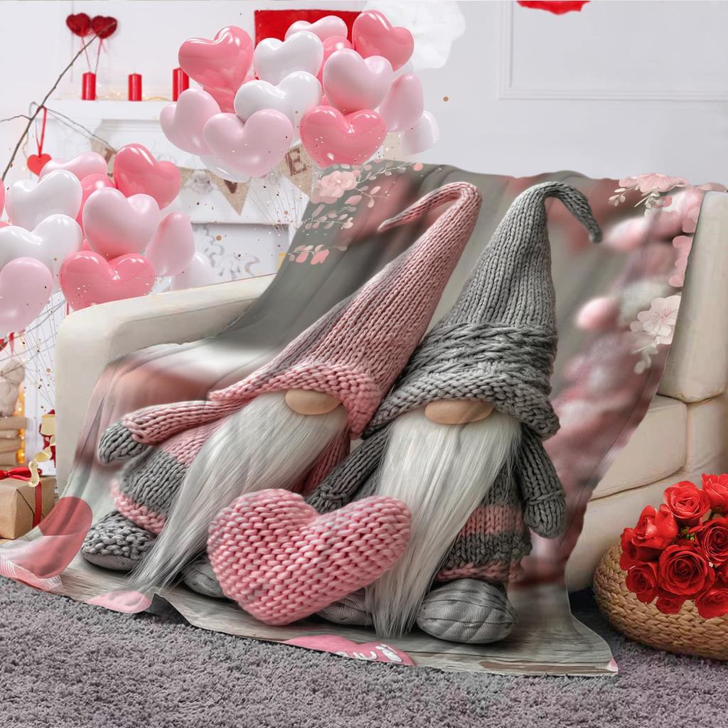 1pc Valentine's Day Blanket, Super Soft and Comfortable Nap Blanket, Romantic Couple Gnome Heart-shaped Printed Blanket, Gifts
