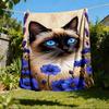 1pc Siamese Cat Print Print Outdoor Blanket, Lightweight Polyester,