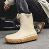British Medium Tube Men's Rain Boots Plus Fixed Integrated Cotton Lint Rain Shoes Thickened Flat-bottomed Warm Waterproof Boots Rubber Shoes In Winter
