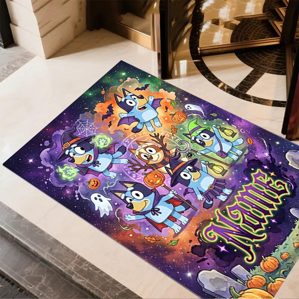 Bluey Halloween Party Customize Your Name Area Rug Design for Kitchen Foyer Outdoor Living Rooms Antislip Carpet Anime Office Decor Best for Christmas