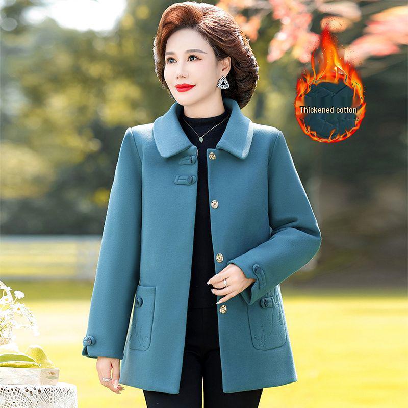 

Осенне-зимнее хлопковое пальто на шерстяной подкладке для женщин среднего возраста - Свободный крой в китайском стиле 5XL for 146-160 lbs