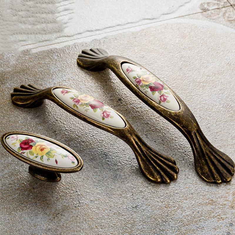 Vintage Blume Keramikgriff Schrankzugknauf Kleiderschrank Schrank für Möbelbeschläge Zubehör Türgriffe