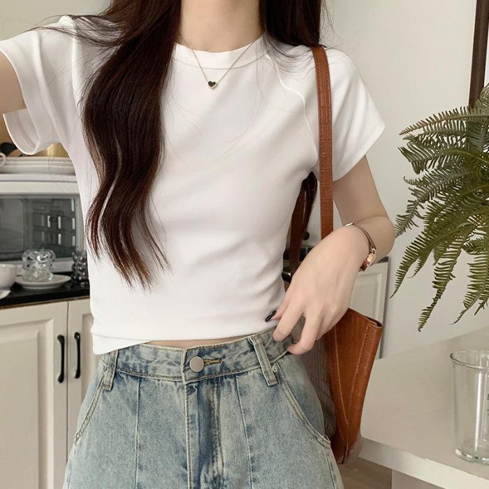 

Special Korean slim-fit short-sleeved t-shirt women s new summer design niche spice girl short slim top S белый