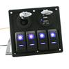 Gang Circuit LED Car Marine Waterproof 5 Pin Boat Rocker Switch Panel with Fuse Dual USB Slot + Power Socket Breaker Voltmeter