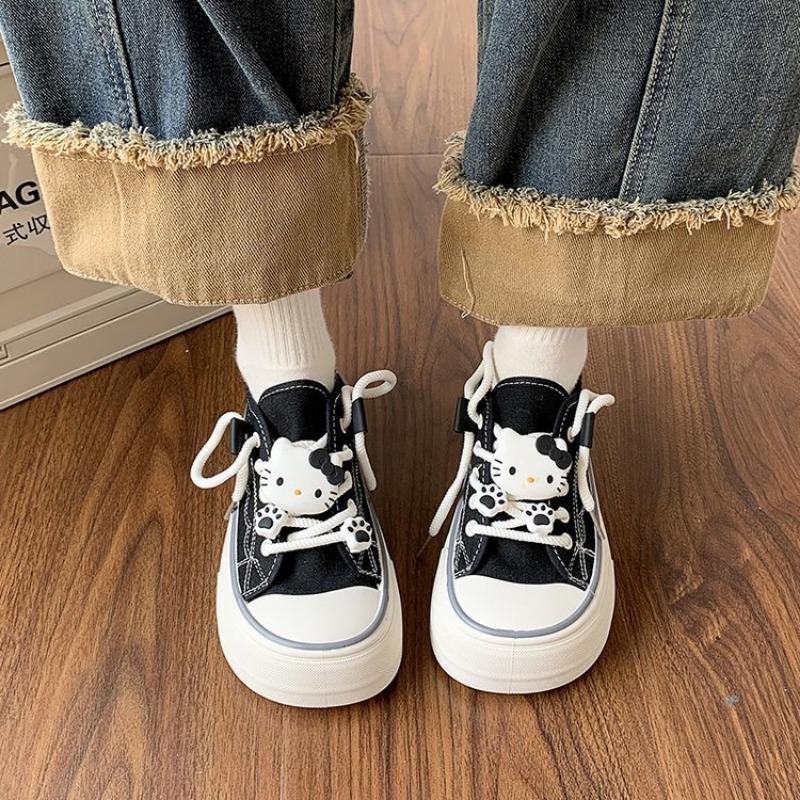 Canvas Shoes Women's New Round Head Cat Cute Accessories Single Shoes Women's Breathable Mango Head Student Women's Shoes