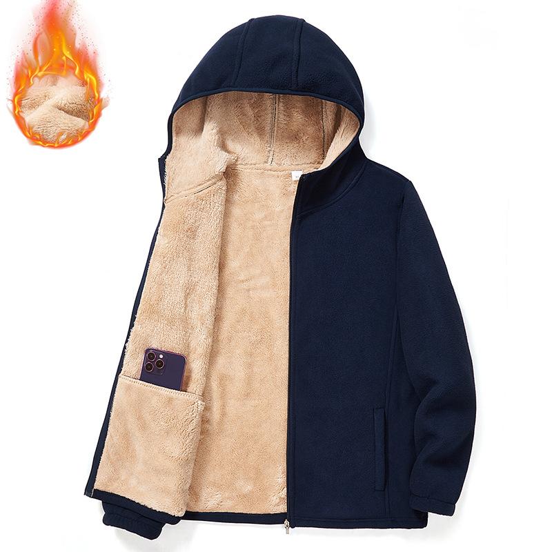 Polar Fleece Hooded Jacket Thickened Cardigan Large Size Fleece Jacket Autumn and Winter Loose