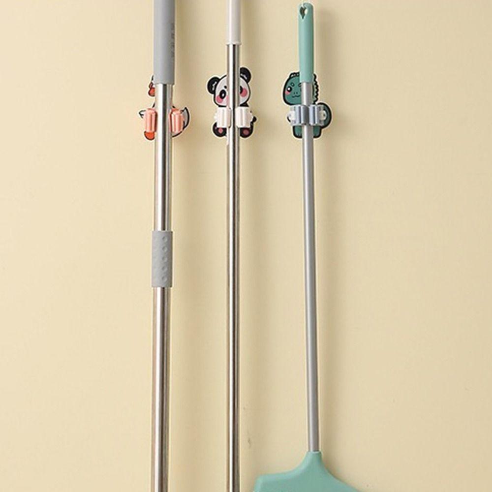 Seamless Cartoon Mop Clip Self-adhesive Wall Mop Holder Multi-purpose Broom Hanger for Home