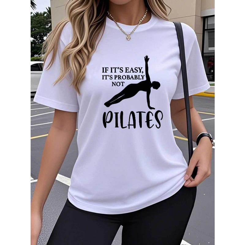 

A Single Piece Women S Short-Sleeve T-Shirt Featuring a Creative PILATES Design with Trendy And Fun Letter Prints. S белый