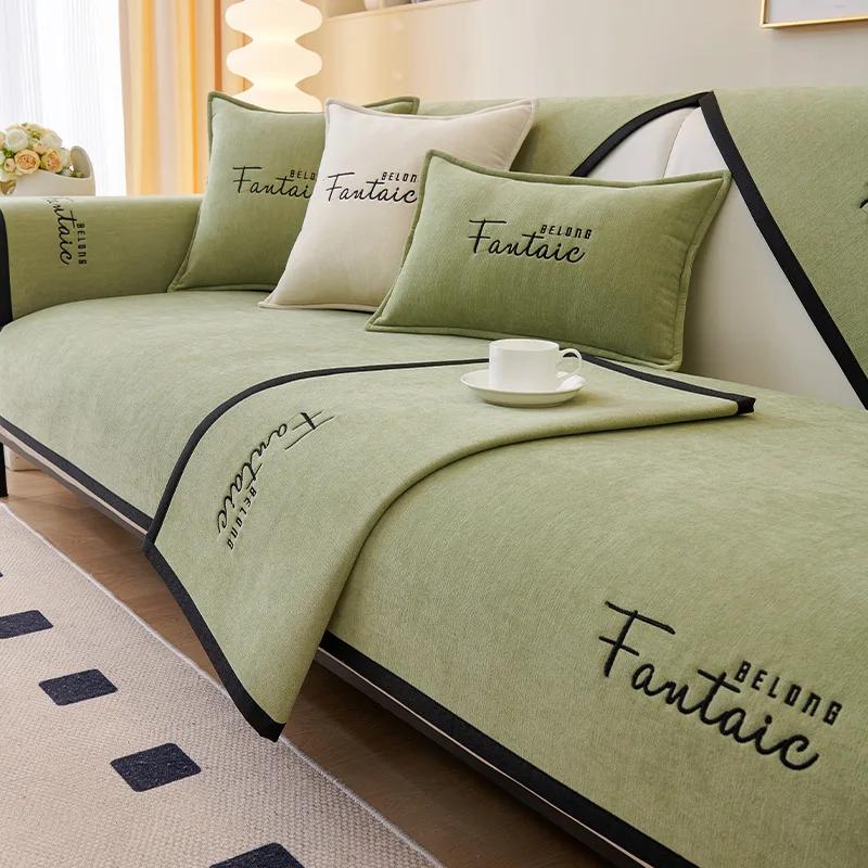 1PC Chenille Sofa Covers Solid Color Nordic L Couch Slipcovers Non-Slip Four Seasons Universal Sofa Pad Mat for Living Room 