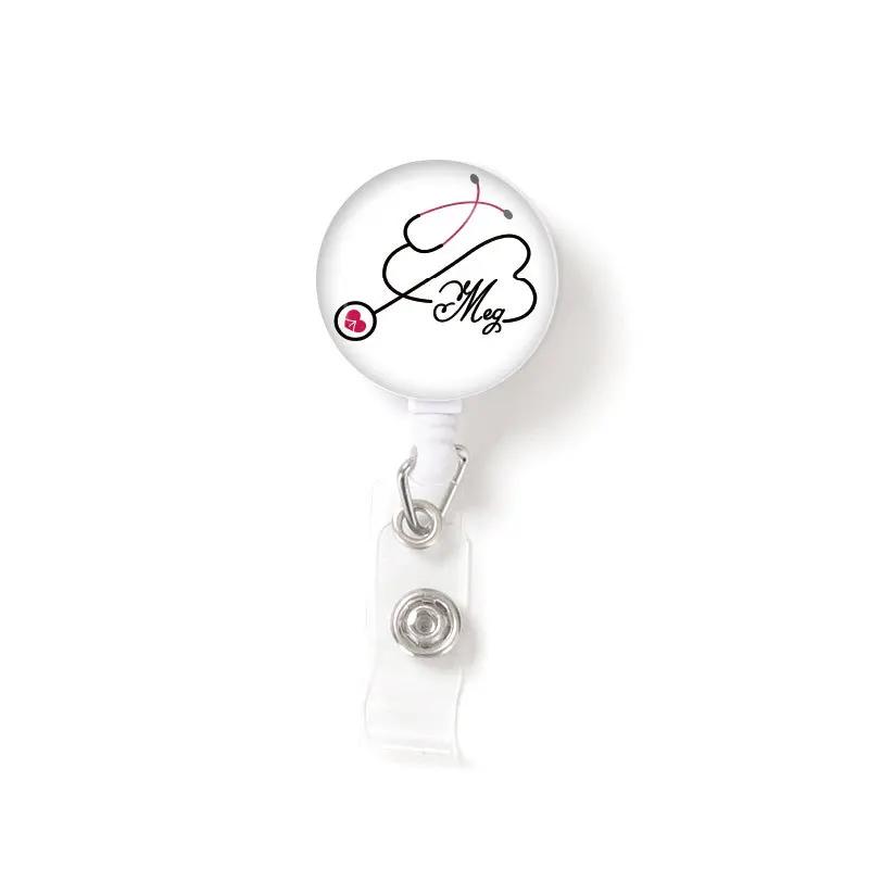 1pc Marble Nurse Doctor Badge Reel Retractable ID Badge Holder Key Ring ID Name Card Office Supplies Porta Credencial