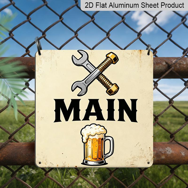 

2D Flat, 1pc, Outdoor Wall Art, Main Beer and Tools Sign, Garage Wall Art, Workshop Decoration, for Man Cave Display, Industrial Rustic Style 20*20cm