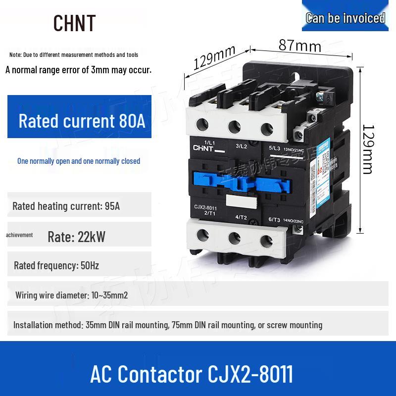 Chint CJX2 Three-Phase AC Contactor, 220v/380v, 95/6511, 12/18/321080/4011