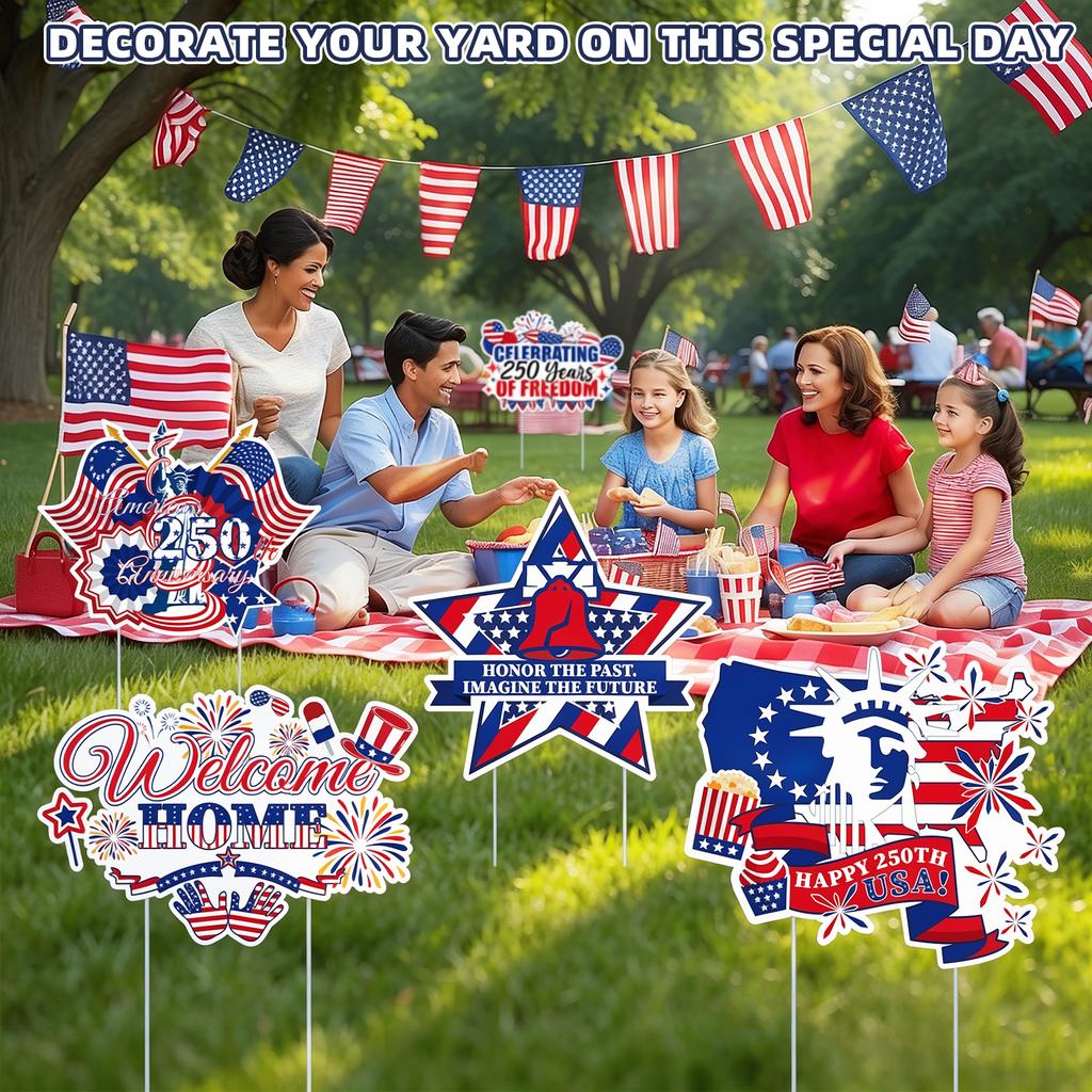 7 Stück 250. Jubiläum Amerikanische Rasenschilder 4. Juli Dekorationen Unabhängigkeitstag Outdoor Rasendekor Patriotische Party 1776-