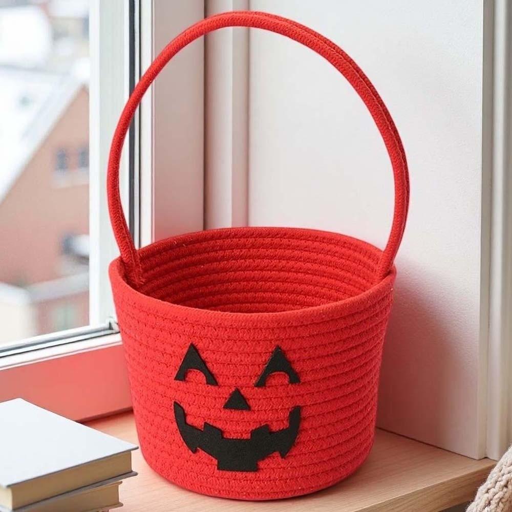 Braided Pumpkin Candy Bucket Orange Trick Treat Tote Kids Gift Hamper Woven Storage Pouch Teachers