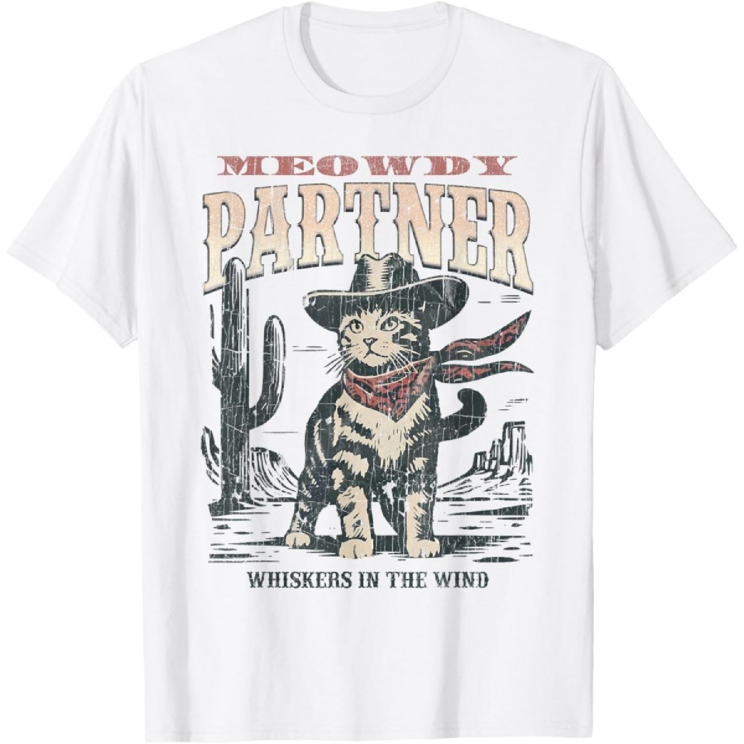 Meowdy Partner Cowboy Cat Vintage T-Shirt S