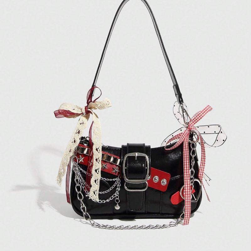 Y2K Fashionable Multi-Functional Star & Moon Design Unique Pink Chain Decor Steampunk Ladies Rock Style Bag Suitable for Girls'' Street Style