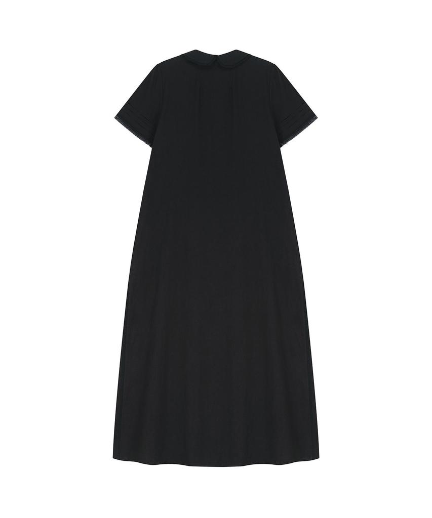 Visavi Embroidered Lace Trim Cotton Dress (Black)