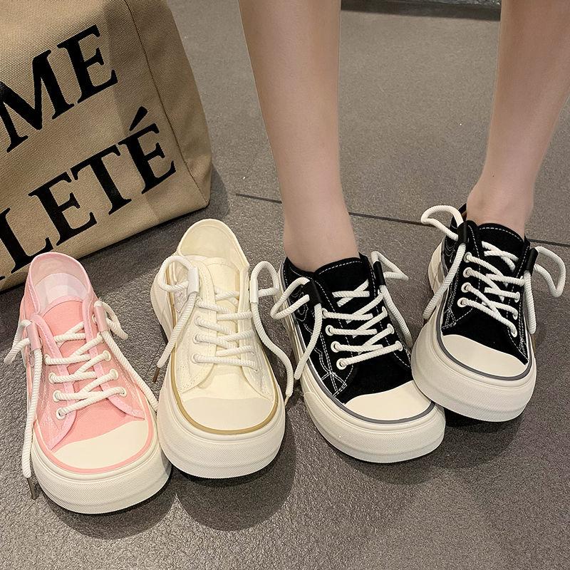 Round Toe Lace Up Woman Footwear High on Platform Canvas Shoes for Women Summer New Arrival 2025 Quality Designer Luxury Light