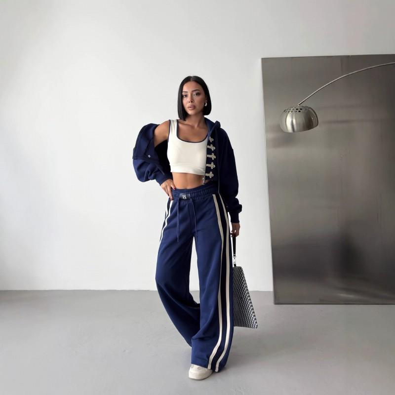 Womens Winter Hooded Short Coat Wide Leg Pants Set Cotton Streetwear Outfit