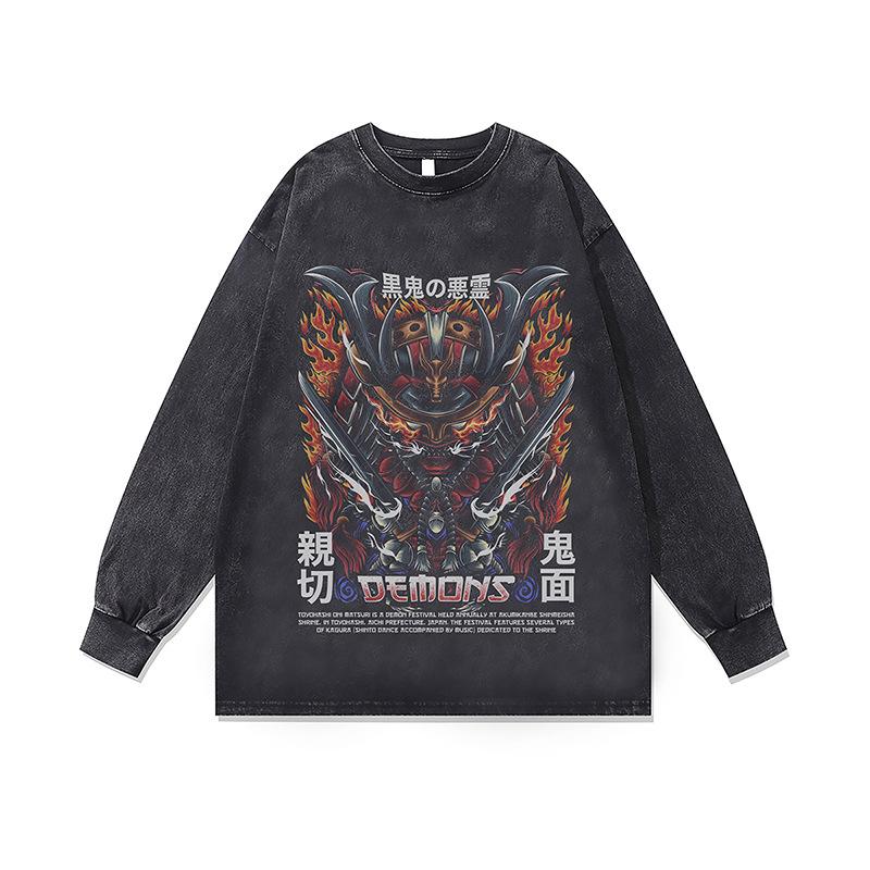 Amerikanische Trendmarke Vintage Retro Racing Digitaler Direktdruck Reine Baumwolle Gewaschen Locker Langarm-T-Shirt Herren