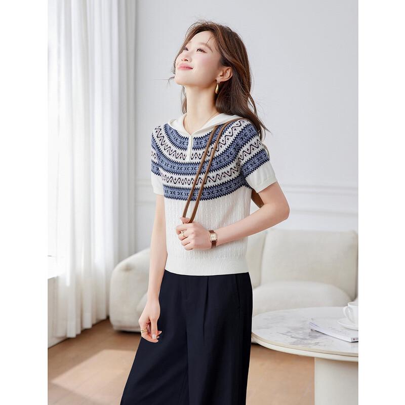 Srcr Women s Fair Isle Knitted Hooded Short-Sleeve Top M
