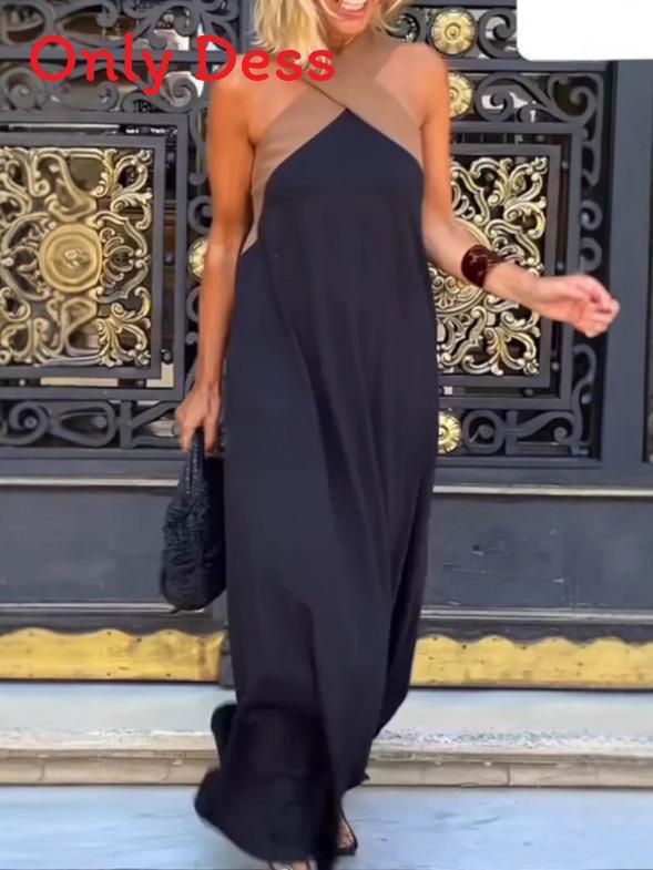 Modern Elegant Sleeveless A Line Dress With Splicing Design For Office Wear