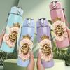1PC Bee Pink Rose Crown Art 750ml Color Plastic Sports Water Bottle Leakproof Flip Straw Lid Suitable for Sports Office Home Use