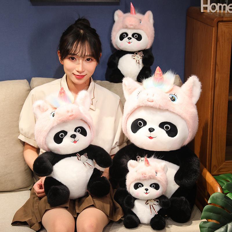 Panda se transformă în păpușă unicorn jucărie de pluș păpușă panda alb-negru copii însoțesc păpușă de cârpă liniștitoare