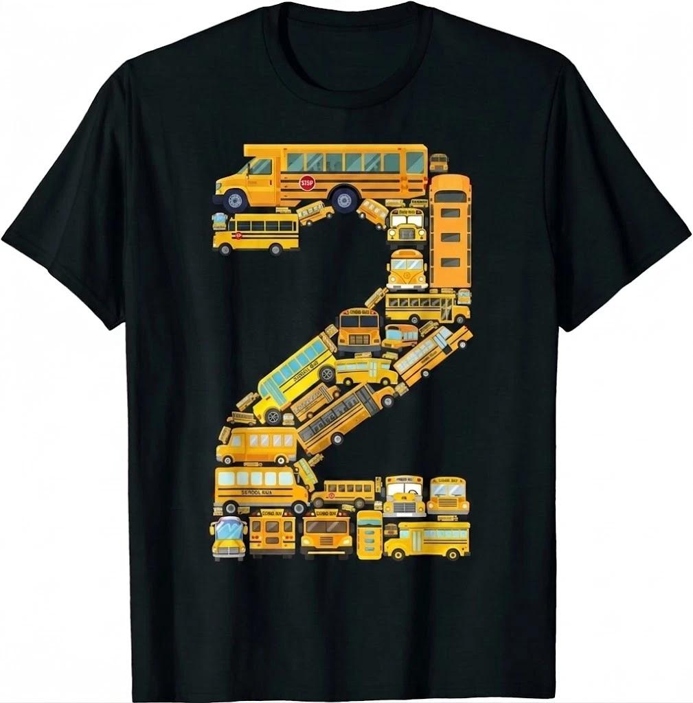 Toddler 2nd Birthday School Bus Themed 2 Year Old T-Shirt 2XL