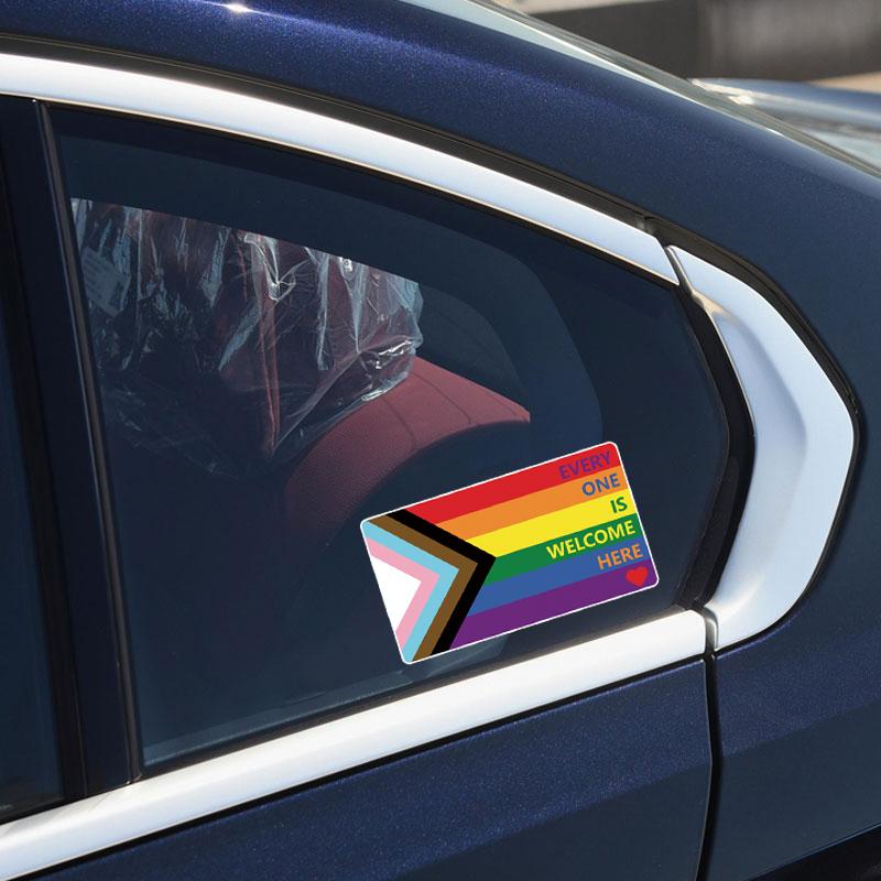 Reflective car stickers Everyone is Welcome Here - Waterproof Vinyl Sticker LGBTQ Progress Pride Flag Decorative accessories