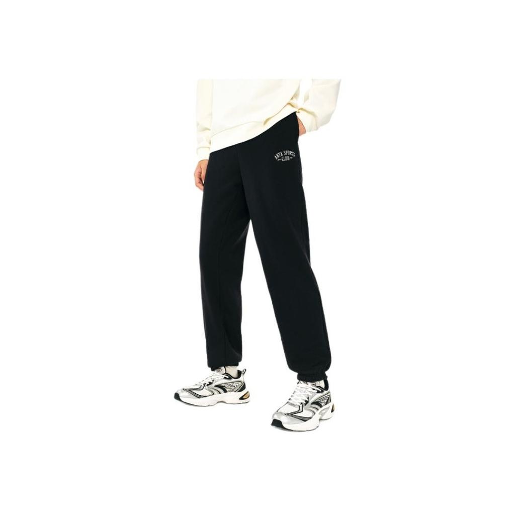 Anta Comfortable Simple Solid Color Drawstring Knitted Sports Pants Men Bottoms Basic-Black 152448307-2