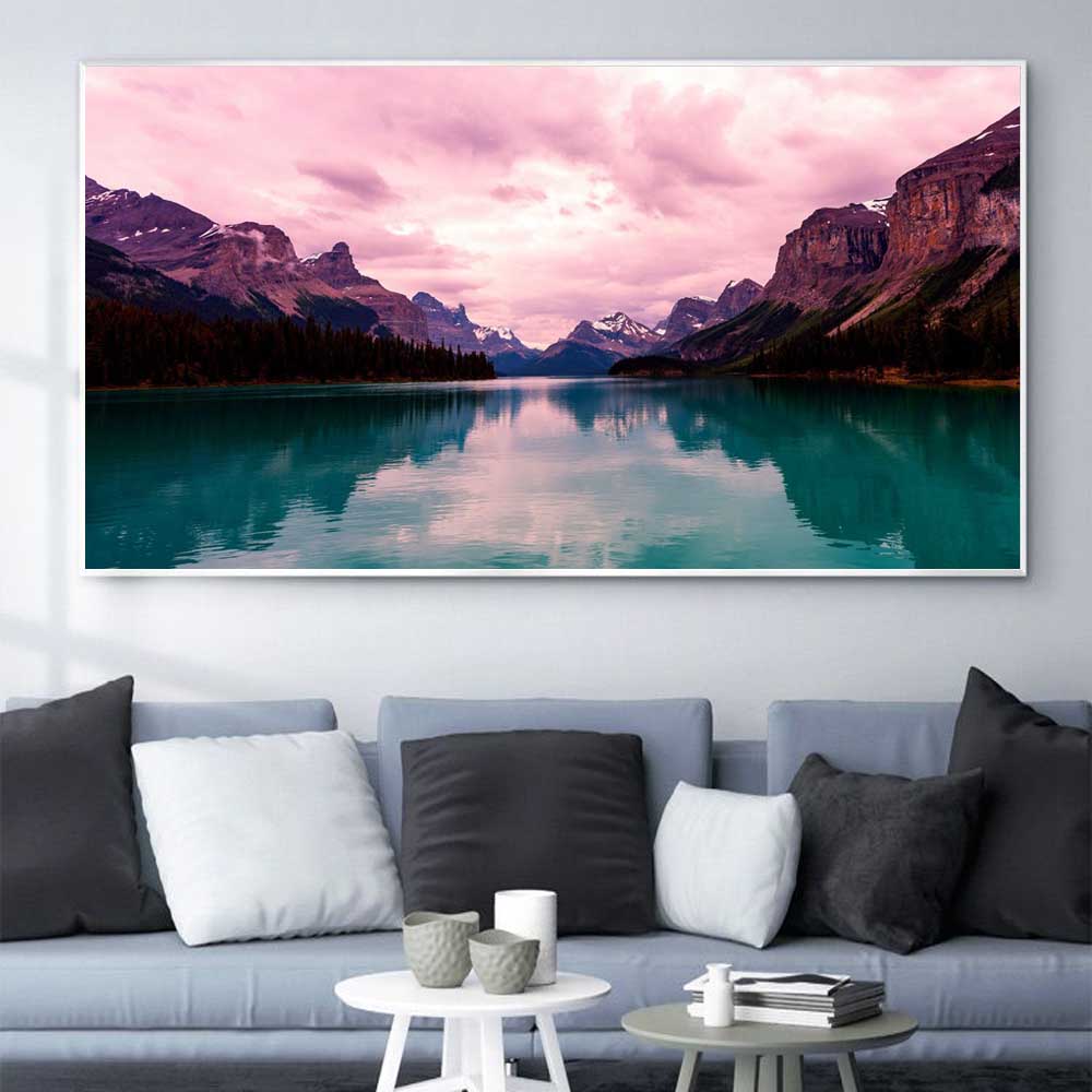 Pittura ad olio paesaggio montagna innevata rossa lago autunnale tela artistica pittura corridoio soggiorno ufficio decorazione casa murale Senza Cornice
