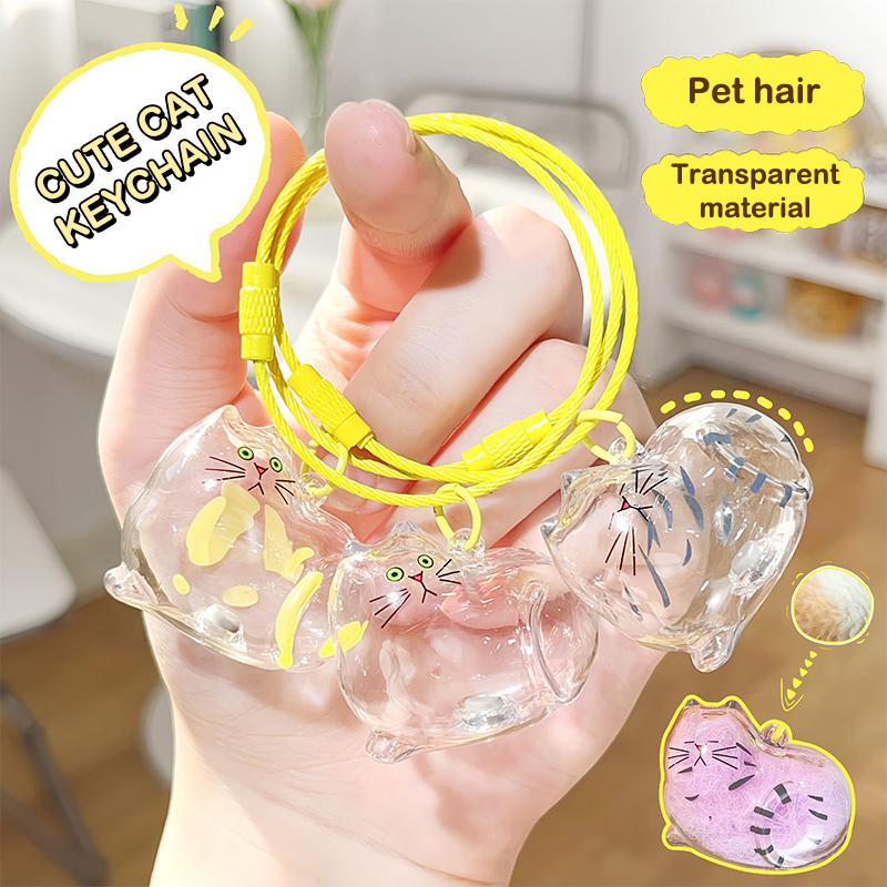 Kreslená kočka Vlasy Pamětní kapsle Roztomilý mazlíček Úložný box na srst Klíčenka DIY Přívěsek na tašku Suvenýry pro mazlíčky Dárky