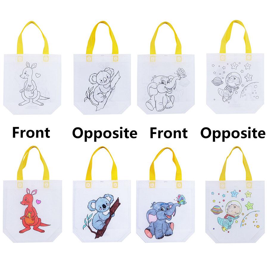 5/10 Stück DIY Doppelseitige Graffiti-Tasche mit Buntstift zum Ausmalen Vliesstofftaschen Bastelbedarf Zeichen-Geschenktasche JXB