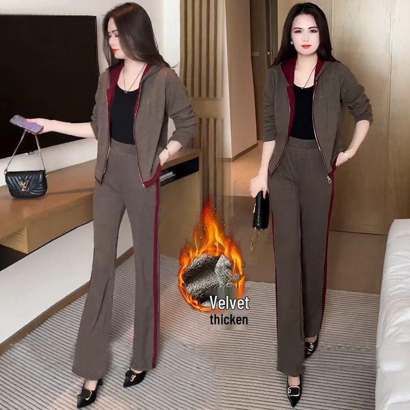 

Women s Trendy Fleece-Lined Sportswear Set: Hooded Color Block Jacket & Pants - Autumn/Winter 2025 Collection L 105-115 lbs