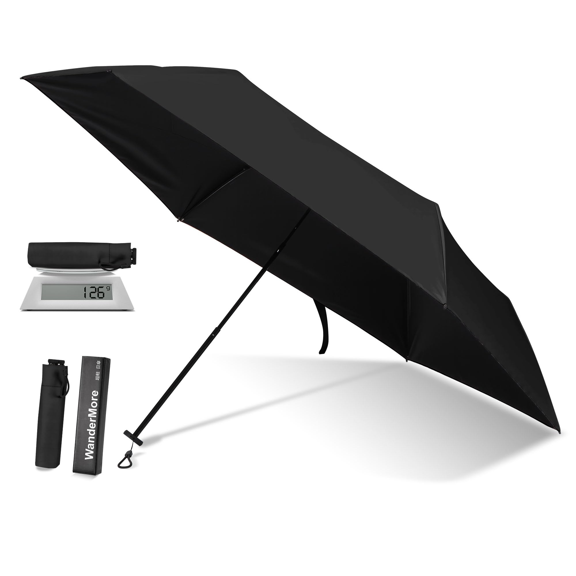 

Складной зонт WanderMore с УФ-подсветкой Защита от жары и УФ-лучей от солнца и для мужчин и 6 УФ-солнечных барьеров Ветрозащита и защита от теплового удара 50 см, 100% чёрный